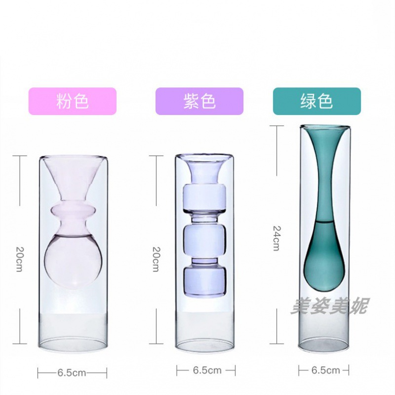 Nórdico ins transparente vidrio doble color florero creativo hidropónico flor salón decoración del hogar Decoración