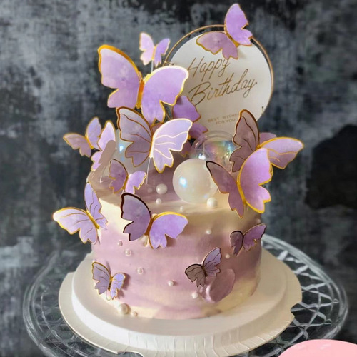Baking cake decoration creative iron bronzing butterfly cake plug-in card Internet celebrity birthday party decoration supplies