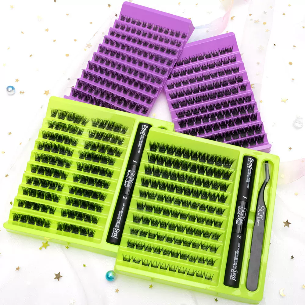 跨境新款DIY分段睫毛假睫毛100D大容量D曲凌乱浓密卷翘仿真眼睫毛