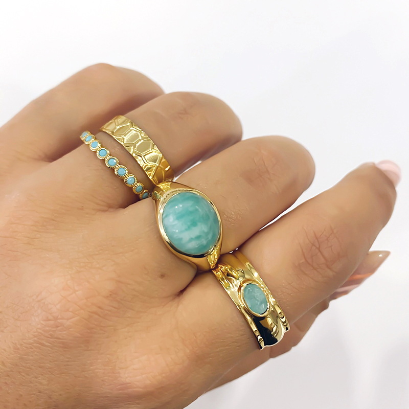 New 18k Gold-plated Blue Turquoise Zircon Copper Ring Wholesale display picture 5