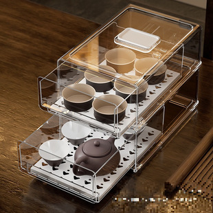 New Tea Cup Tea Set Storage Box Organizer Box for Tea Cakes Desktop Dust-Proof Transparent Display Cabinet Tea Table Storage