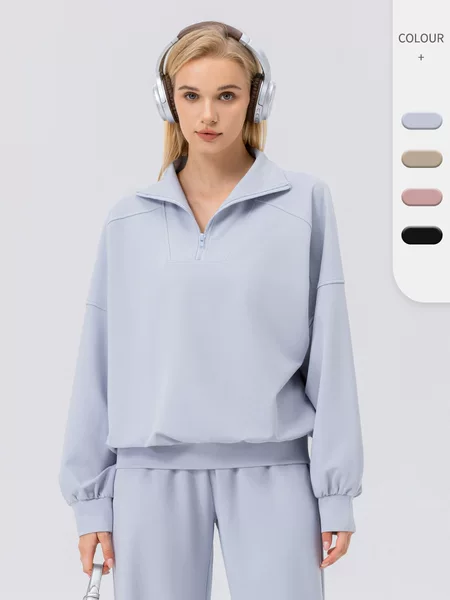 European and American Autumn and Winter Sports Sweatshirt Women's Half-Zip Fitness Long-Sleeved Casual Outdoor Running Sportswear Jacket 42550