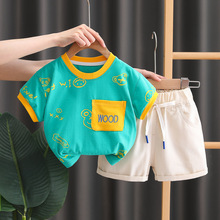 童装 夏季宝宝衣服外贸婴幼儿服饰休闲T恤+休闲短裤两件套批发棉