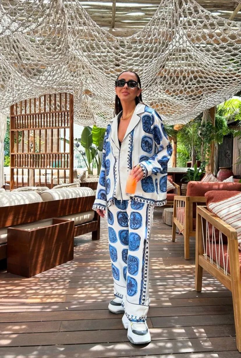 Loose Fit Type Daily Street Women's Classic Style Printing Abstract Polyester Pant Co-ord Set Pants Sets
