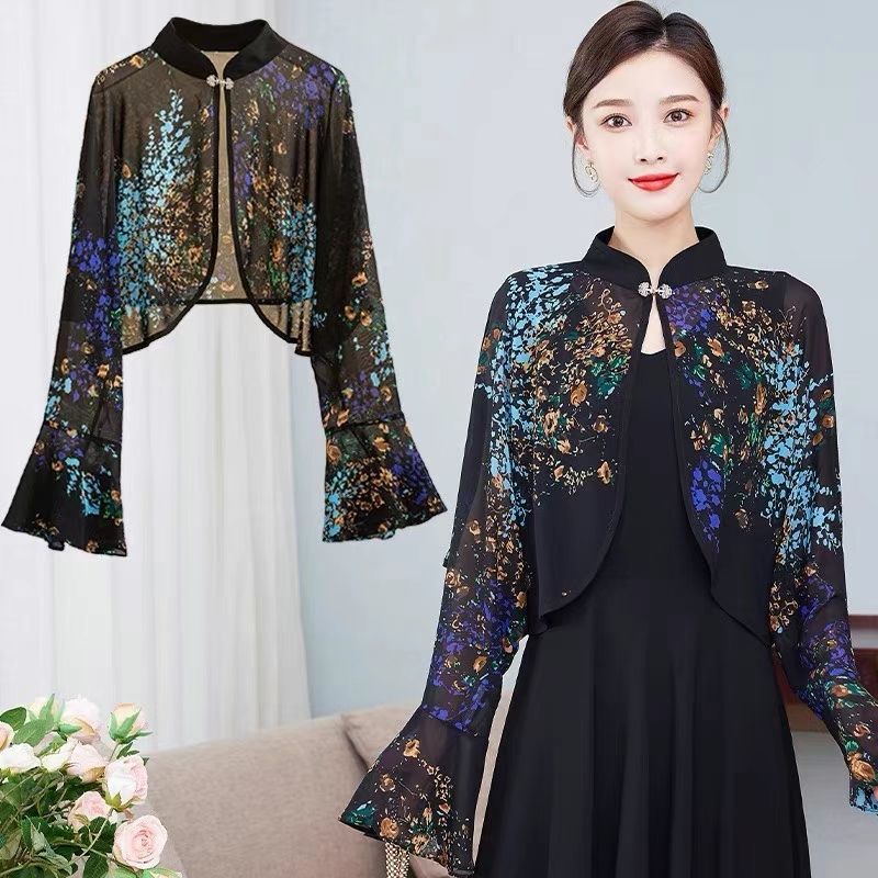 贵妇披肩春夏防晒新款长袖百搭洋气开车空调房旗袍薄款外搭斗篷