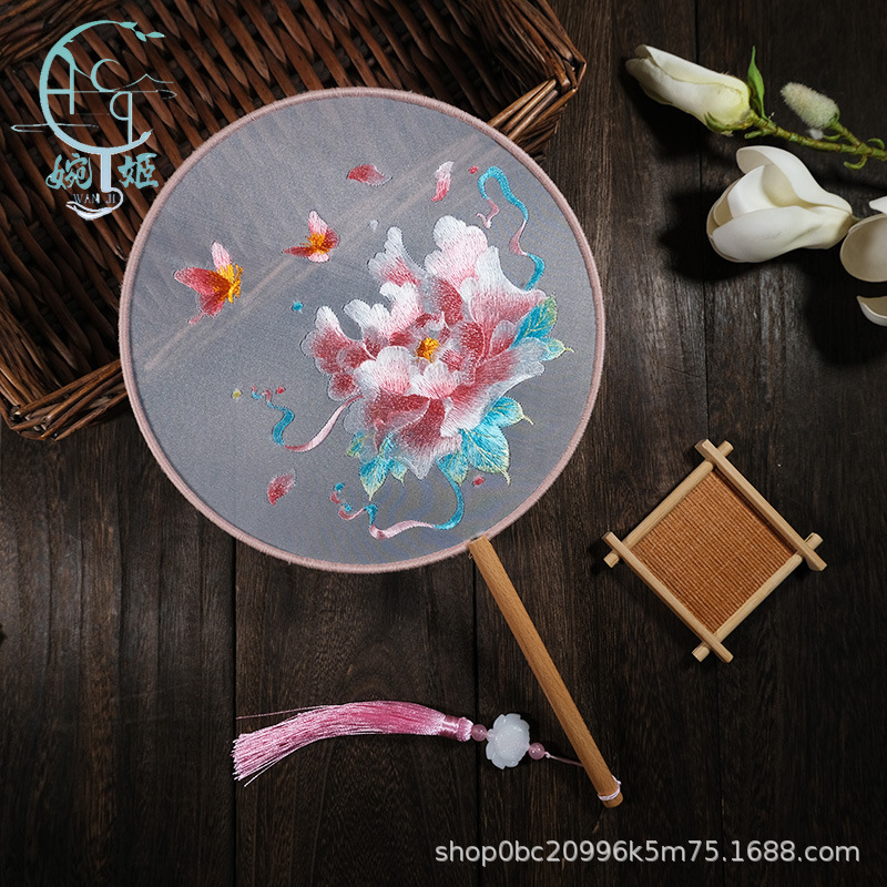 古風扇子刺繍扇子牡丹花鳥刺繍扇舞踏扇中国風|undefined
