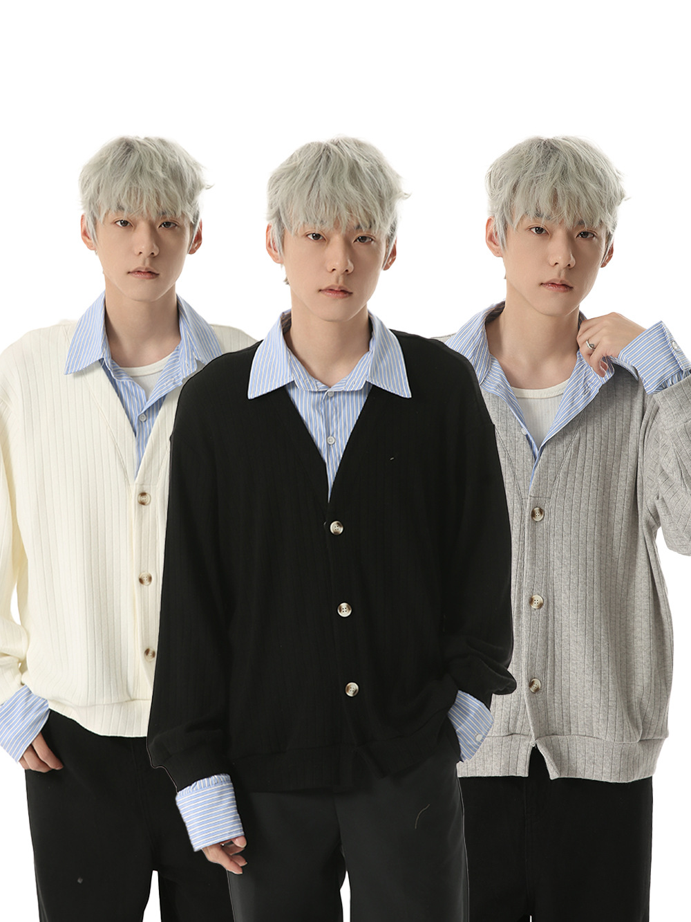 MTLCLOTHES Hombres| Nuevo estilo coreano retro falso dos piezas camisa de alta calidad empalmado camisa de punto de moda casual