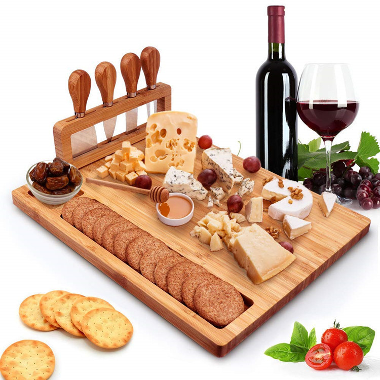 Spot Cross-Border Cheese Board Large Cheese Cheese Knife Four-Piece Set Kitchen Bamboo Chopping Board Wooden Bamboo Cutting Board
