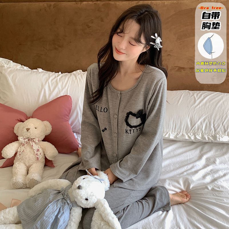 直播睡衣女秋冬新款保暖长袖羊绒蚕丝韩系甜美花边卡通家居服套装|undefined
