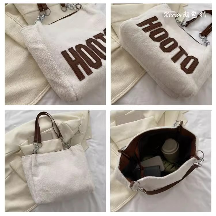 This 2023 new autumn and winter commuter bag with a large capacity of wool and fleece for women is fashionable and versatile. It is a single-shoulder tote bag with letters Application Scenario