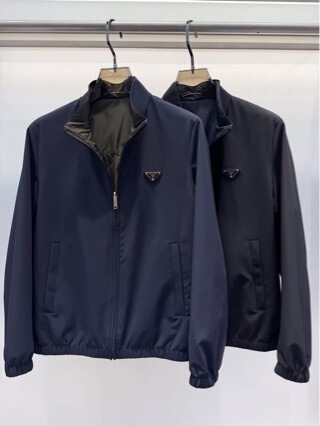 Cross-border high-end 26SS new PRA double-sided stand-up collar jacket, wrinkle-resistant, windproof, casual loose-fit coat