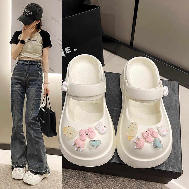 Mary Jane Pvc Thick-Soled Clogs for Women Summer Outer Wear 2024 New Style Going Out to the Beach Sandals for Women Mary Jane Pvc Thick-Soled Clogs for Women Summer Outer Wear 2024 New Style Going Out to the Beach Sandals for Women