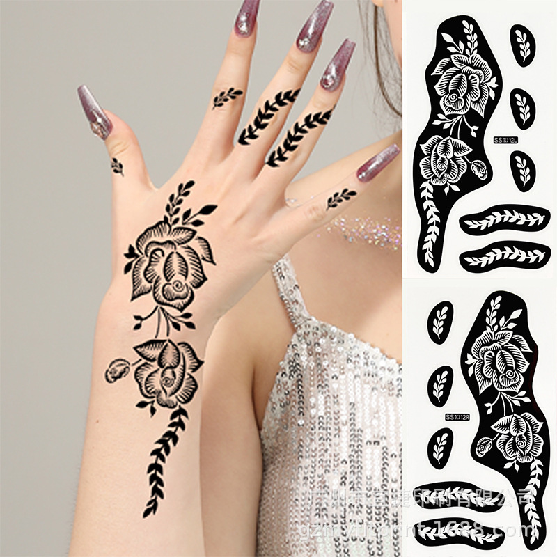 Cross-Border Henna Template Tattoo Template Indian Arm Back of Hand DIY Spray Painting Hollow Tattoo Stickers Wholesale Direct Sales