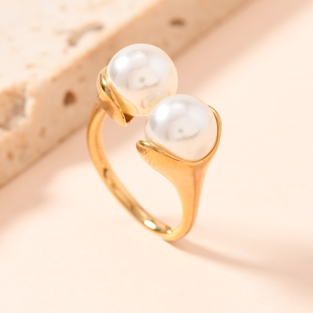 Japón y Corea del Sur estilo transfronterizo fundición estereoscópica joyas de acero inoxidable lujoso ligero estilo perla abertura fabricantes de anillos de acero de titanio image 4