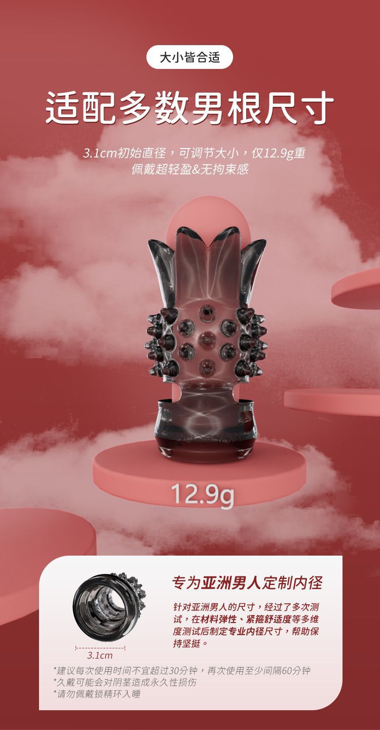 Yunman Hedgehog Textured Locking Penis Sleeve Ring with Pear Flower Design — detail image 5