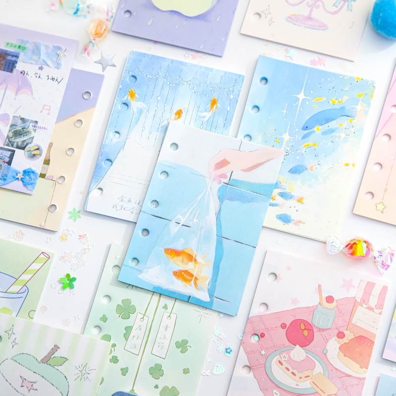 Mr. Paper M5 hojas sueltas notas adhesivas latidos del corazón poema de la imagen dibujado a mano hojas sueltas de dibujos animados papel de reemplazo perforado