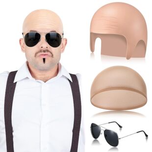 Long-Eared Latex Bald Annual Meeting Monk Wig for Men and Women Cosplay Fake Scalp Performance Dress up Funny Wig