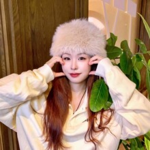 毛绒女秋冬防寒毛毛白色保暖帽子盆帽护耳帽冬季渔夫帽可爱狐狸毛