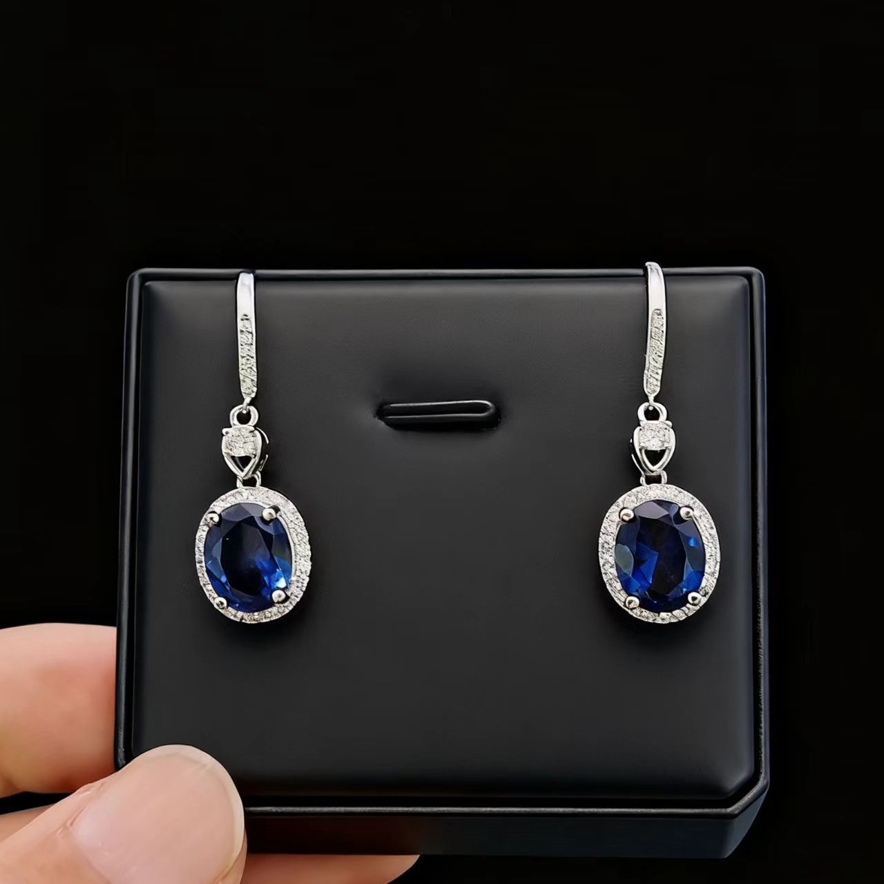 Fashion Jewelry Earrings Imitation 8*10 Coconut Round Ruby ​​Sapphire Long Earrings Pigeon Egg High Carbon Diamond Earrings