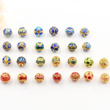 8mm景泰蓝珐琅彩烤蓝滴油通孔圆珠桶珠隔珠手链吊坠串珠diy配件
