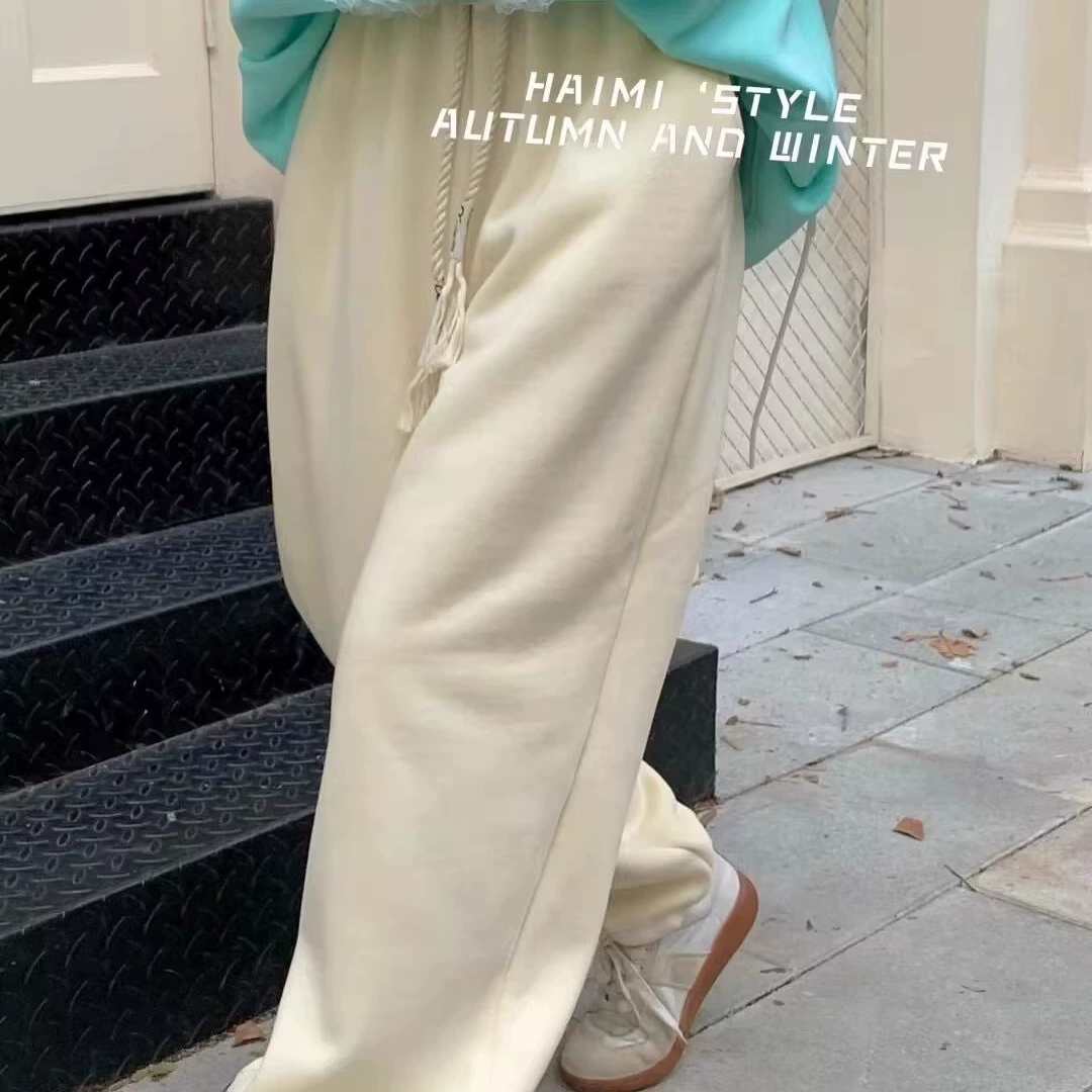 Solid design warm trousers, elastic waist
