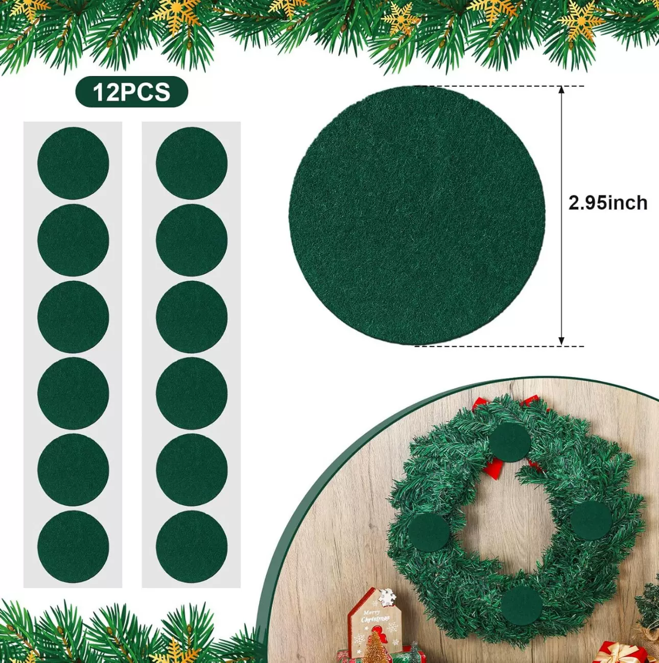 绿色毛毡防滑门花环背衬垫防止损坏前门圣诞花环装饰刮痕凹痕