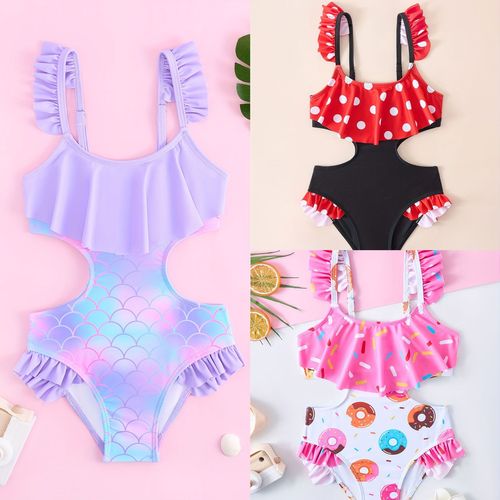 New Women's Children's Swimwear with Lotus Edge Fish Scale Pattern, Cute Little Princess Style, Children's Swimwear with Sun Protection and Bow Ties