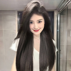 Cheng Ming Women's Long Hair Wavy Black Brown Stylish Center Part Side Bangs Straight Natural Full Head Wig New Arrival