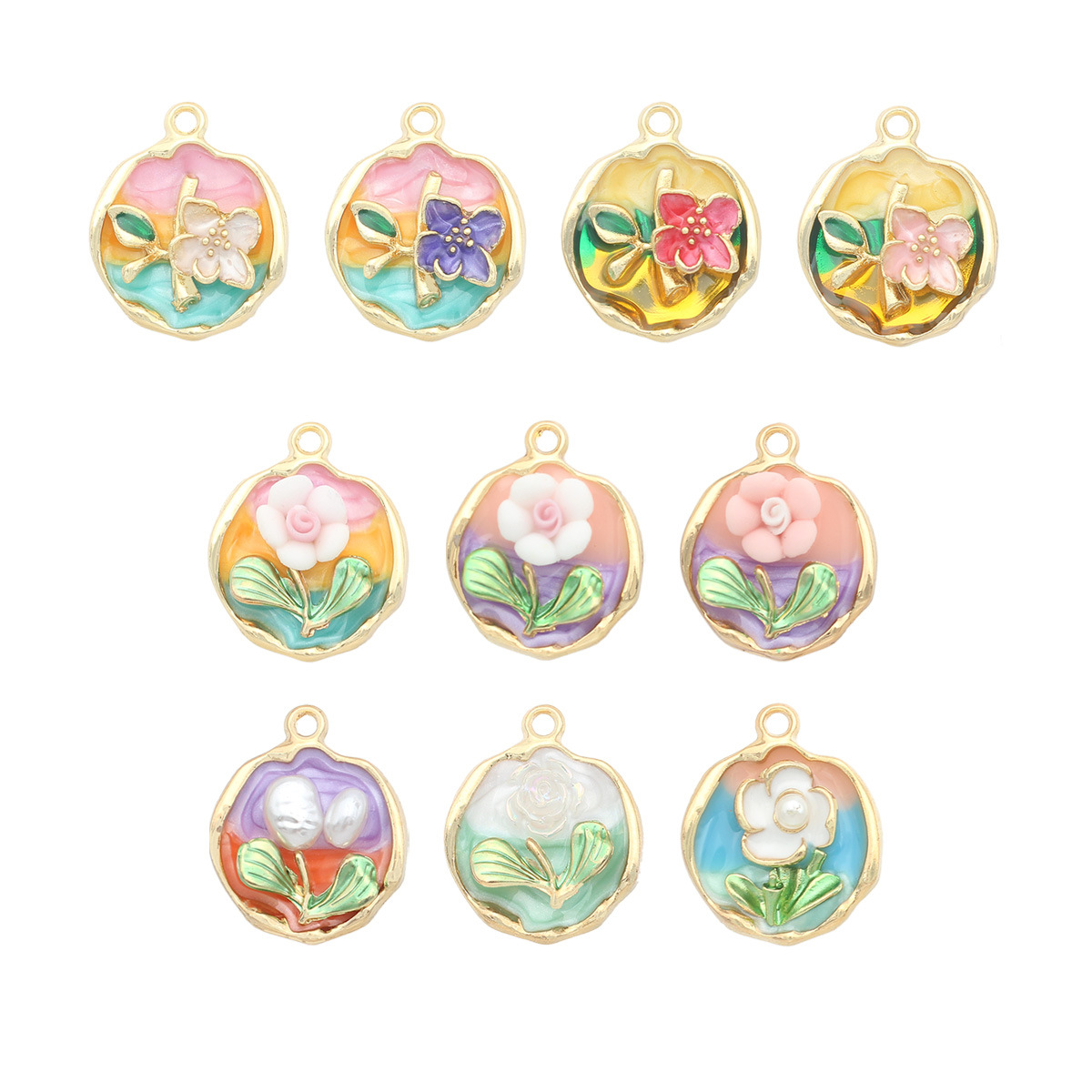 28g Weight Pendant Jewelry Making Type DIY Jewelry Accessories Classification 10 PCS/Package Quantity Alloy Material Flower Pattern Enamel Design Vintage Style, Simple Style Style 10 PCS/Package Alloy Flower Pendant 4