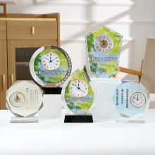 水晶摆件彩印水晶钟表跨境水晶工艺品桌面钟表装饰毕业纪念品座钟