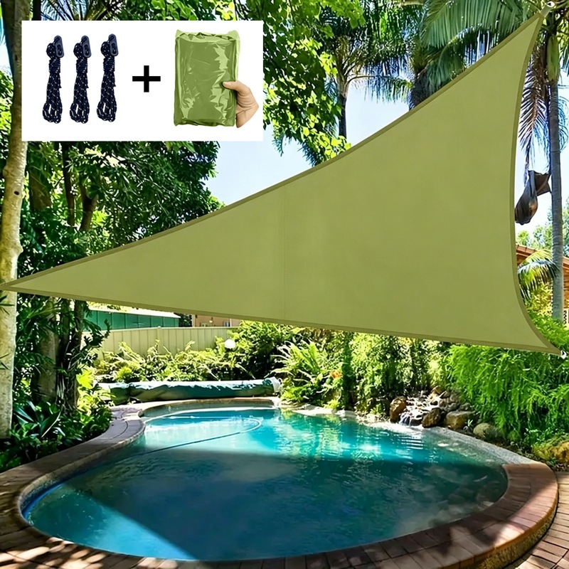 Outdoor triangular canopy tent, portable outdoor sunshade with silver coating for sun protection, easy to set up for camping, courtyard, and pool use Outdoor triangular canopy tent, portable outdoor sunshade with silver coating for sun protection, easy to set up for camping, courtyard, and pool use