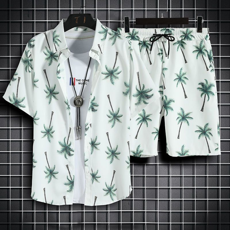 Hawaii Holiday ropa de playa traje casual de moda para hombres camisa de manga corta para hombres pantalones cortos sueltos ropa hermosa camisa floral