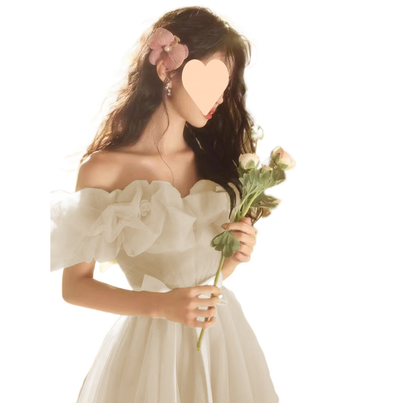 Robe de soirée légère à épaules dénudées pour femme, haut de gamme et luxueuse, idéale pour les fêtes annuelles et les examens d'art étudiants._voghion.com