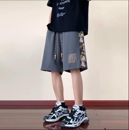 National style embroidered shorts, men's summer teen bear pants, national trend five-cent casual sports pants, large size beach pants