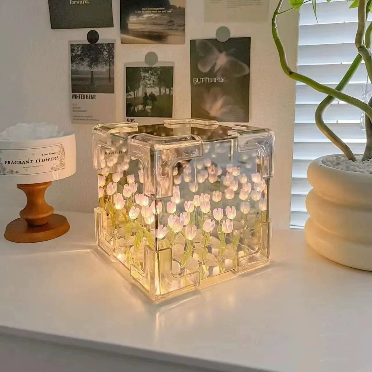 3D Rubik‑Style Acrylic Cube Night Light, Mirror Effect, Handmade, 15×15×5 cm