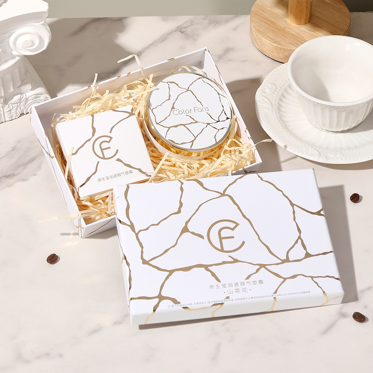 迷色粉丝大理石纹黑白气垫霜粉底液遮瑕控油持久防水防汗不易脱妆