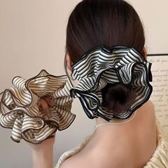 韩版复古条纹布艺大肠发圈高级感马尾发绳后脑勺扎发头绳气质头花