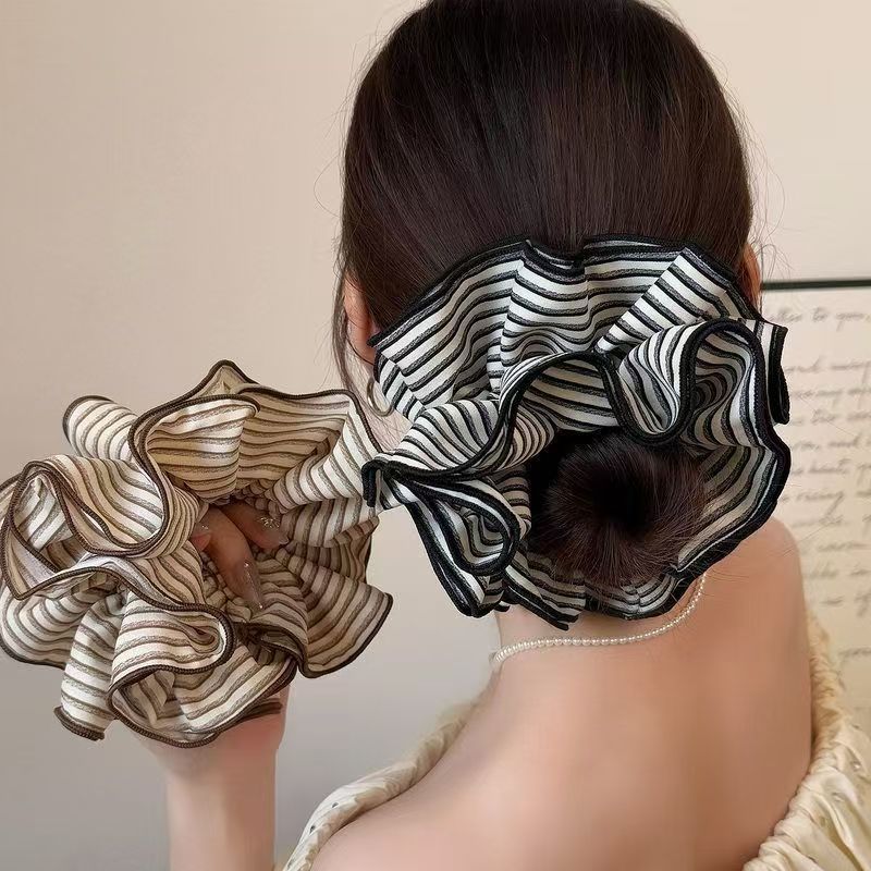 韩版复古条纹布艺大肠发圈高级感马尾发绳后脑勺扎发头绳气质头花|undefined