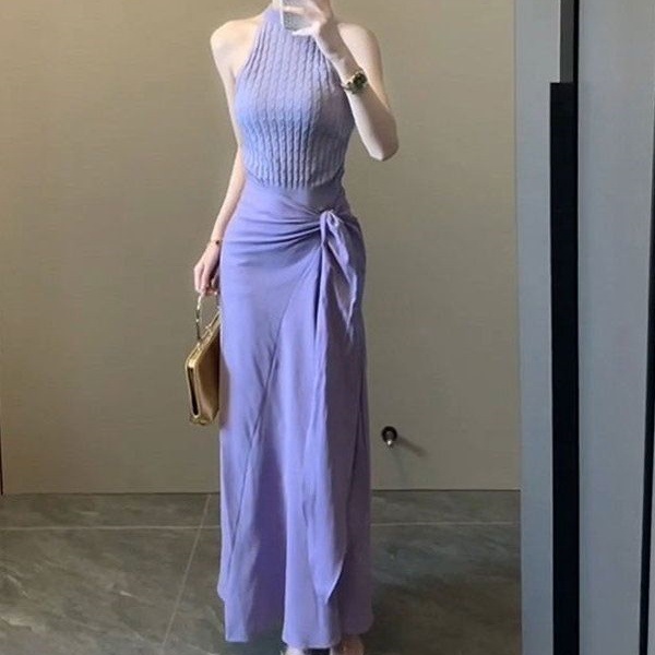 女性のための塩系ライトマチュアスタイルパープルスーツ2025新しい夏服ベストとスカートの2点セットの完全なセット|undefined