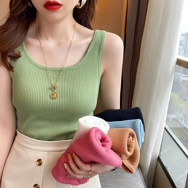 Base Layer Vest for Women 2025 New Style Suit Inner Base Shirt Black French Outer Sleeveless Knit Camisole Summer