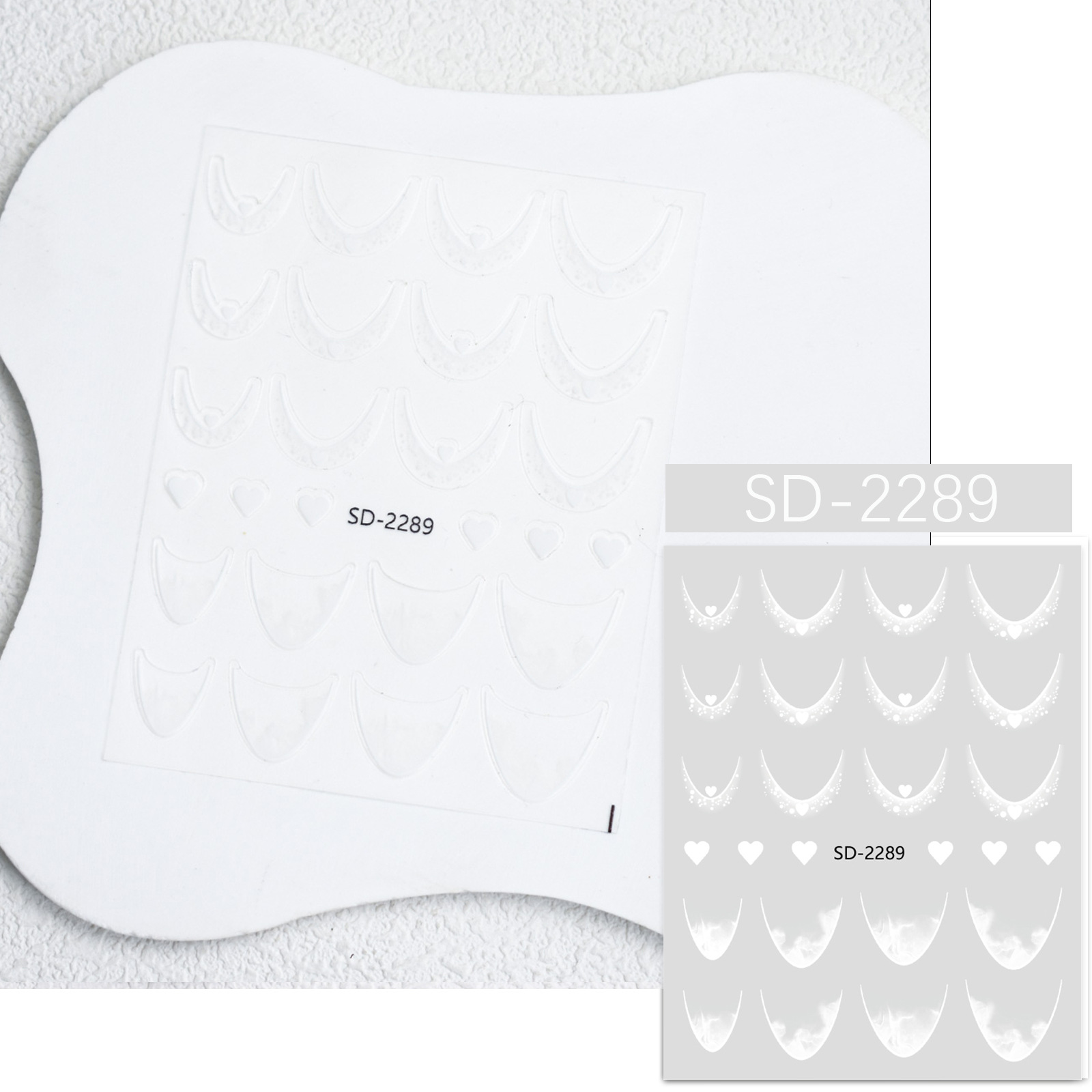 Nail Art French Red Red Nail Etiqueta engomada hueca Plantilla de degradado de inyección de tinta Etiqueta auxiliar Nueva línea de pegatina decorativa de sonrisa