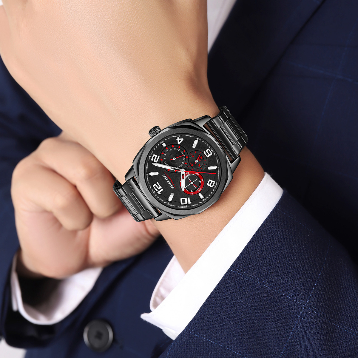 Fábrica directa de 24 horas calendario de relojes de pulsera multifuncional para hombres correa de acero relojes de pulsera mayorista transfronterizo