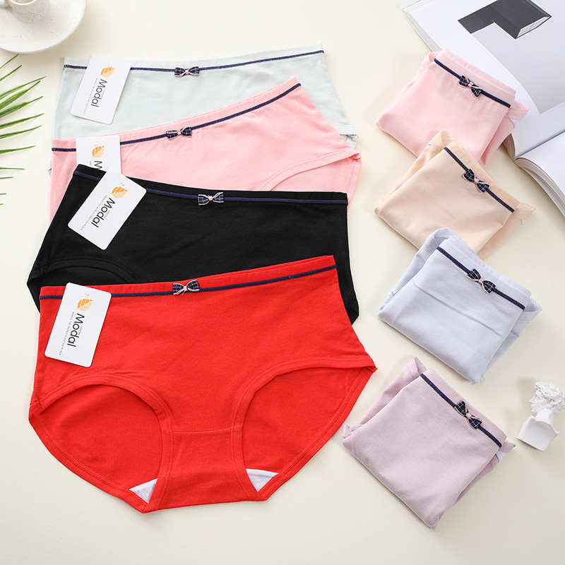 Women's Summer Thin Breathable Modal Cotton Mid-Waist Bowknot Panties for Girls and Students, Low-Priced Tummy Control Briefs