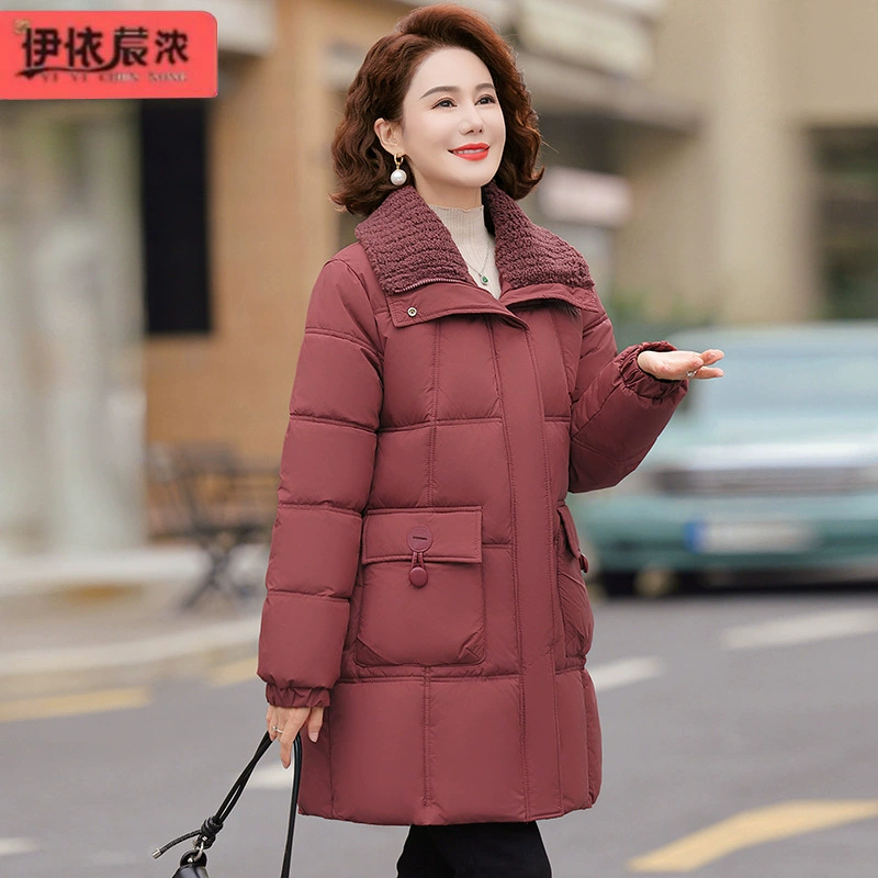 Зимняя одежда мамы толстая теплая пуховая хлопчатобумажная одежда женская свободная средняя длинная хлопковая куртка темперамент тонкая куртка