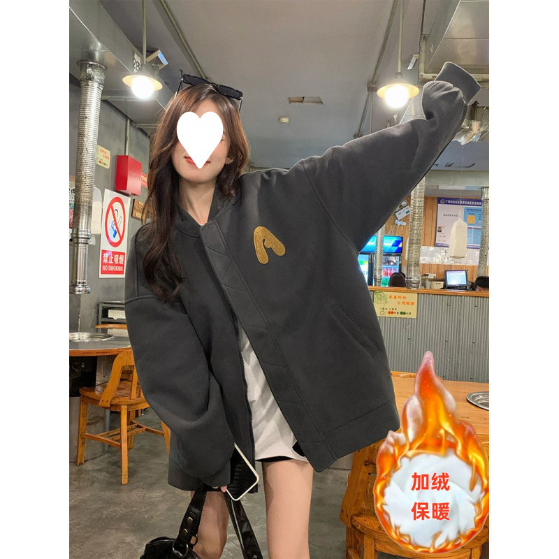 여성 가을 ??겨울 야구 유니폼 2024 신상품 트렌드 소형 루즈 레트로 짧은 자수 재킷 윈드브레이커 코트