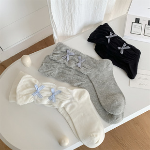 2025 Spring New Women's Socks Side Bow Decorative Combed Cotton Socks Japanese Style Ballet Style Girl's Stacked Socks