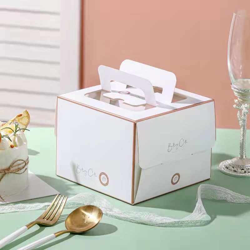 手提蛋糕盒四六4/6寸慕斯蛋糕甜品西点烘焙外卖白卡纸包装方盒