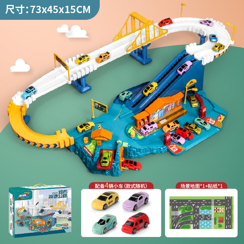 Juego de aventura de montaña tridimensional eléctrico ensamblado para niños Dinosaur Paradise Orbital inercial Coche Juguete
