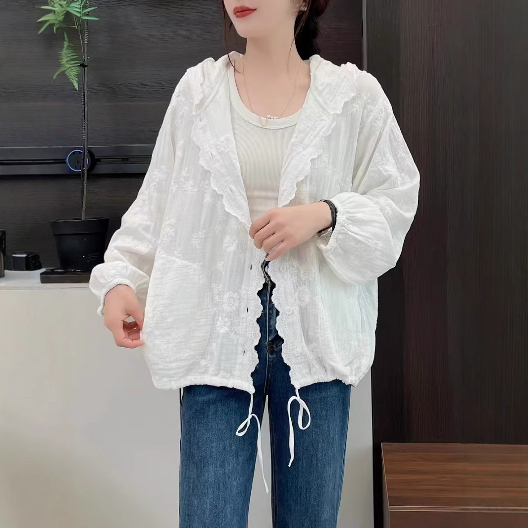 (2개) 봄과 가을 새로운 후드 셔츠 자카드 레이스 셔츠 루즈 캐주얼 한국 스타일 아카데미 스타일 레이스 재킷