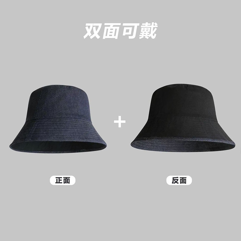 日系双面可戴帽子女春夏显脸小牛仔渔夫帽百搭水桶帽遮阳防晒盆帽|undefined